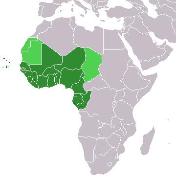 Mapa of África donde se señalan los países occidentales