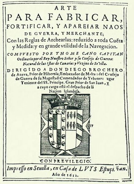 Archivo:Cano Arte para fabricar, fortificar y aparejar naos de guerra y merchante 1611 portada ed1993.jpg