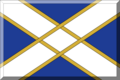 600px White St Andrew's cross on Blue HEX-1E3C94 and Gold HEX-DFAF37 border.svg